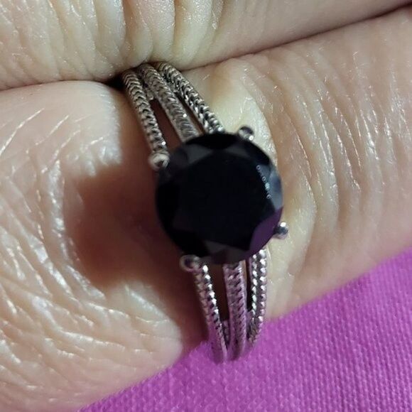Thai Black Spinel Solitaire Stainless Steel Ring - Picture 1 of 5